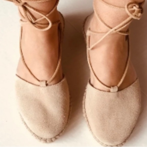 Fabiolas Spanish Espadrilles Alpargatas Suede Leather Almond Toe Ankle Ties 39 - Picture 2 of 11